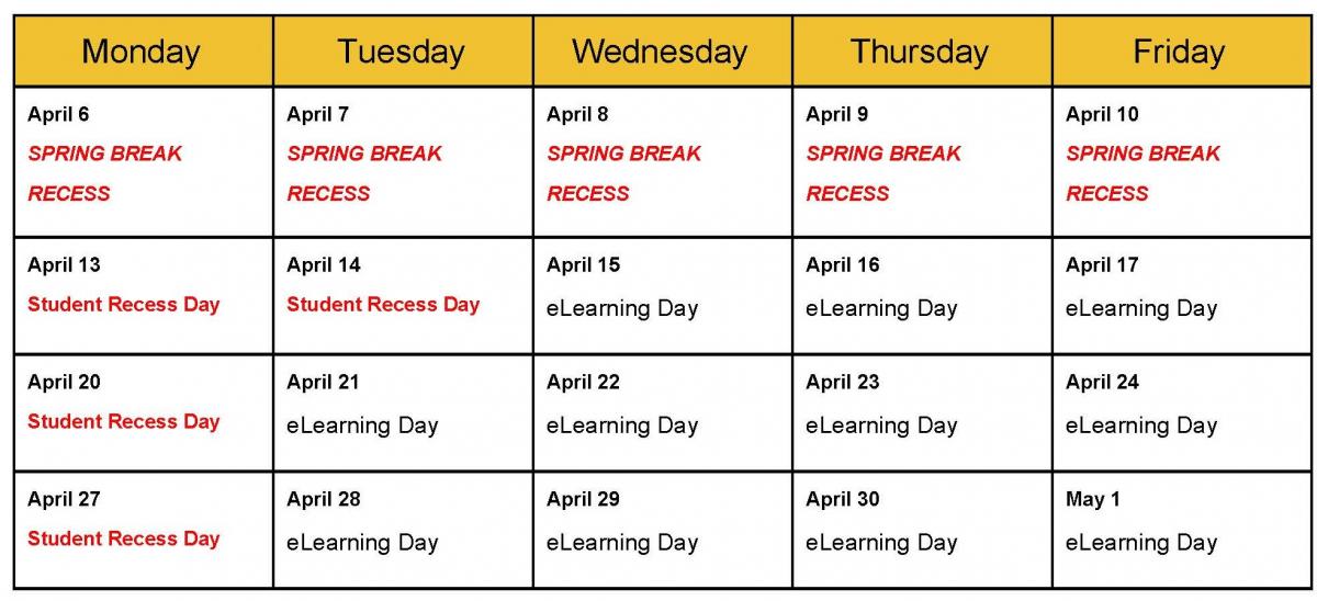 eLearning schedule April 6-May 1