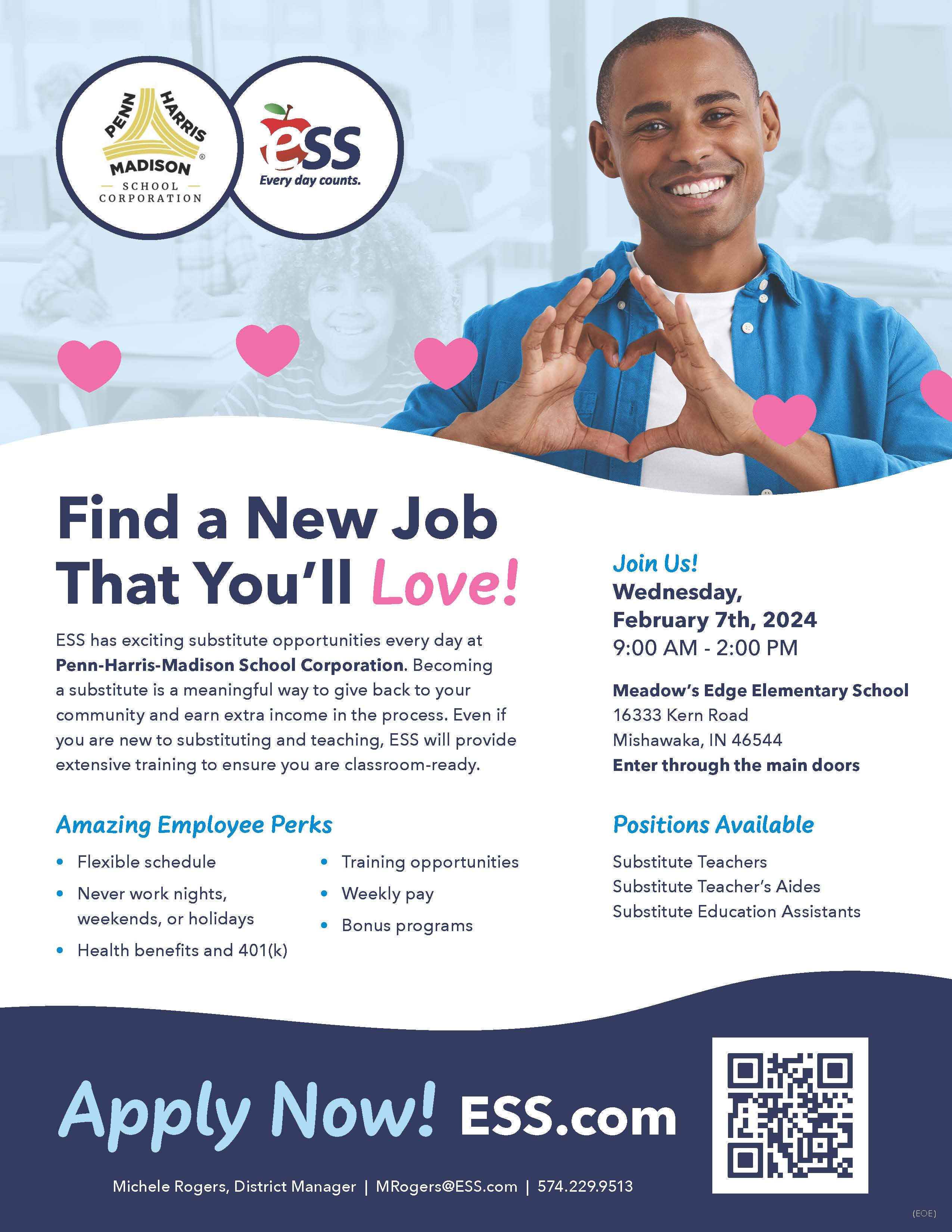 PHM Substitute Hiring Event Feb. 7, 2024 PennHarrisMadison School