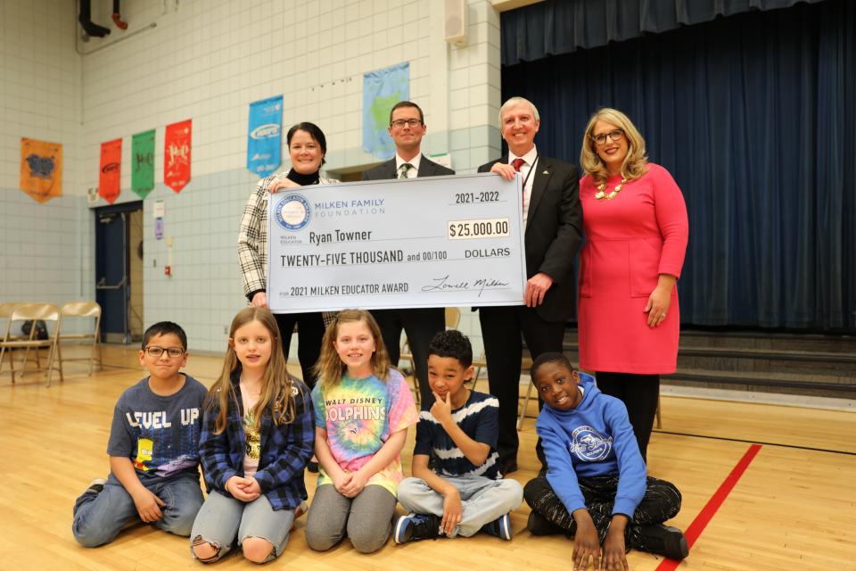 Ms. Rebecca Estes, Principal Ryan Towner, Dr. Jerry Thacker, & Dr. Katie Jenner with Walt Disney students