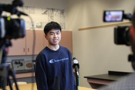 Penn Junior Felix Zhang being interviewed by reporters (Sept. 23, 2022)