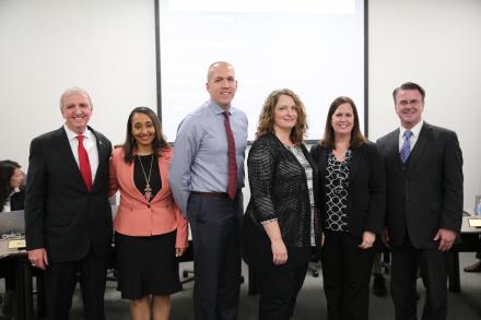 PHM Supt. Dr. Thacker, Lorraine White, Michael Babcock, Shonda Masterson, Elizabeth Willkom-Cunha, and Board Pres. Chris Riley