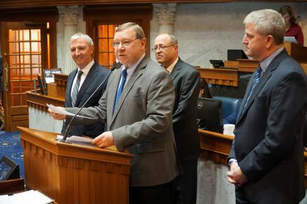 Pictured Left to Right: Dr. Jerry Thacker, Sen. Joe Zakas, Glenn Northern and Coach Jeff Hart