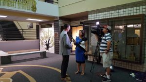 Penn Principal Sean Galiher being interviewed by WSBT-TV