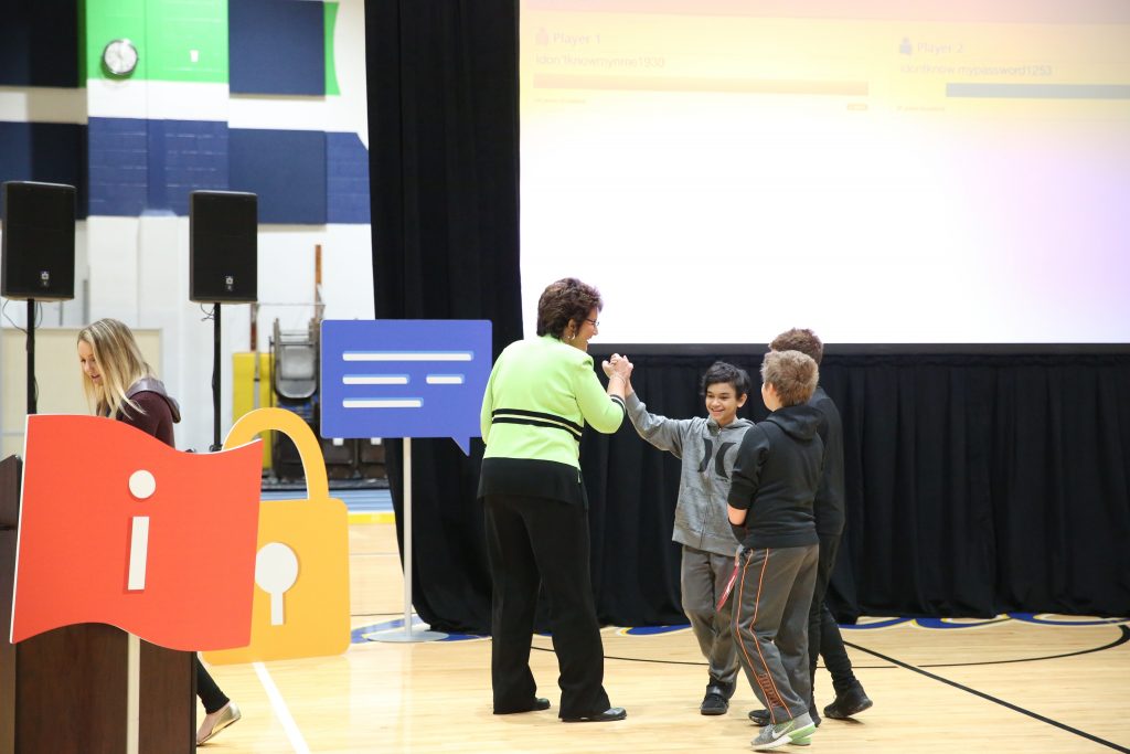 Rep. Walorski playing "Guess my Password" game with Schmucker students