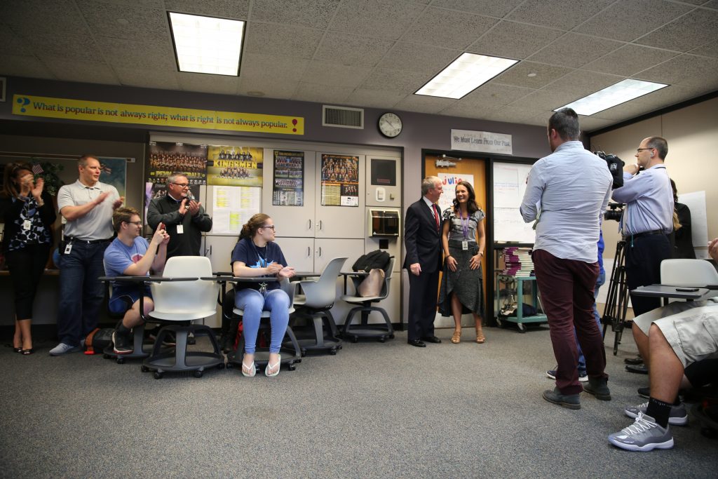 Supt. Dr. Thacker surprises Penn Teacher Danielle Black in her classroom