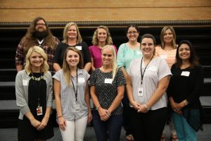 SCHMUCKER, FRONT ROW: Shannon Cook (ELA & Science), Julia Campoli (Science), Angela Gillis (Speech Pathologist), Alyssa Huckaby (ELA), Mirlym Milfort; 2ND ROW: Nicholas Dance (Ex Ed), Lisa Ludwig (ELA), Bailee Westra (P.E./Wellness), Salima Oudghiri (Science), Karen Kijak (Ex Ed)