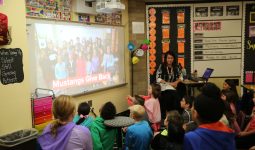 Mrs. Lindsay Helman's 4th grade class watching a Mustang Gives Back video