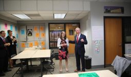 P-H-M 2019 Secondary Teacher of the Year Jeanie Mitchell with P-H-M Superintendent Dr. Jerry Thacker