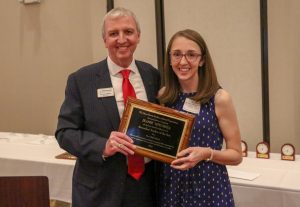Secondary Teacher of the Year Jeanie Mitchell with Dr. Thacker