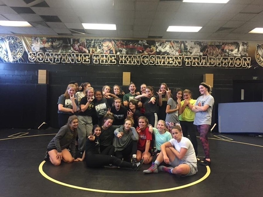Sarah practices with Penn Female Wrestling Team