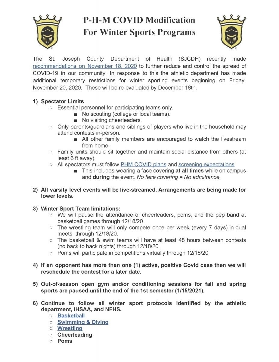 PHM Athletic COVID Modifications for Winter Sports