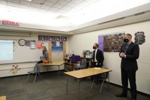 2020 Elementary Teacher of the Year Jessie Kinney, retiring HR Dir. Mike Lureman, and C.O.O. Aaron Leniski were on hand for the surprise. Mr. Leniski was a student in Mrs. Shreiner's first class when she first started at Elm Road in 1989.