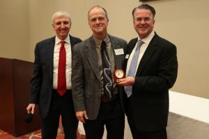 Dr. Jerry Thacker, Pres. Chris Riley and Lavon Oke (Teacher, retiring after 28 years)