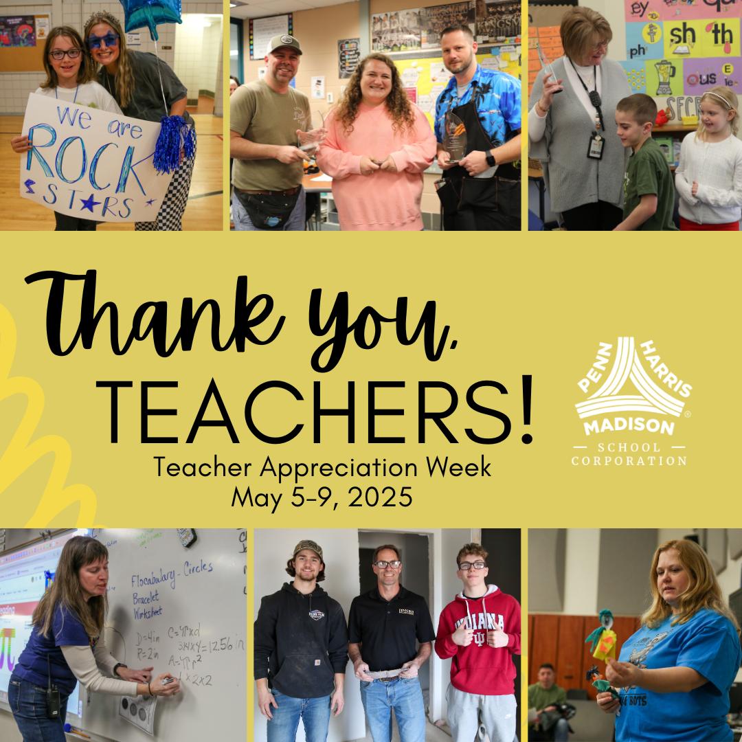 It’s Teacher Appreciation Week! 🍎
From May 5–9, we’re celebrating the incredible teachers across Penn-Harris-Madison. Thank you for your passion, creativity, and commitment to helping every student grow. Your impact lasts a lifetime. #PHMExcellence #ThankATeacher