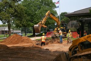 Construction crews working on water main