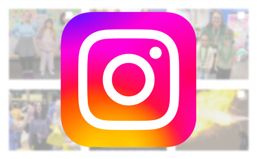 Instagram logo on a collage of photos from an event.