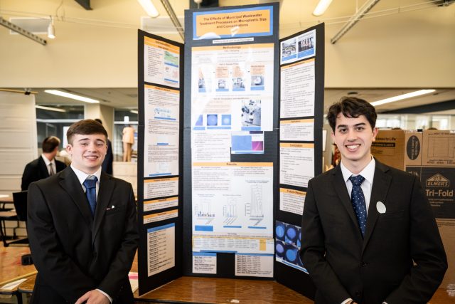 Jacob Pennington and Anthony Scott (11th grade) worked together on their project “The Effects of Municipal Wastewater Treatment on Microplastic Size and Concentration.” Their research earned the Community Impact Award, the Stockholm Junior Water Prize Regional Water Prize Award, and a 1st Place Ribbon.