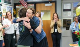 Penn Spanish teacher Kelley Watts is surprised as PHM's 2026 Secondary Teacher of the Year