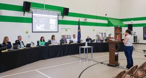 Meeting in progress at school board meeting.